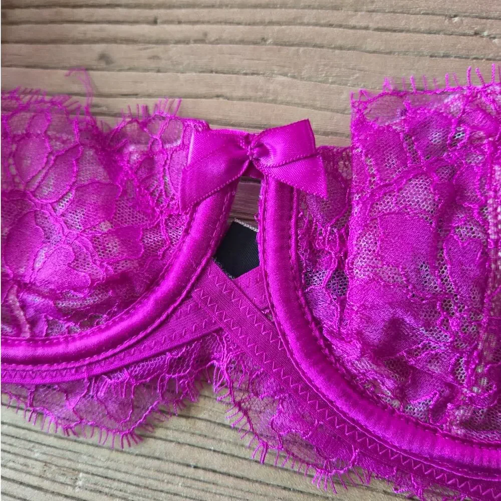 Victoria's Secret Magenta Pink Purple Chantelle Lace Demi Bra sz 32C New
